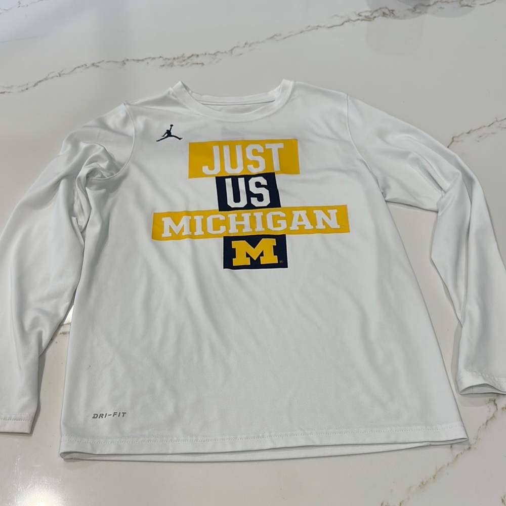 Jordan White Long Sleeve Shirt with Yellow and Blue Print